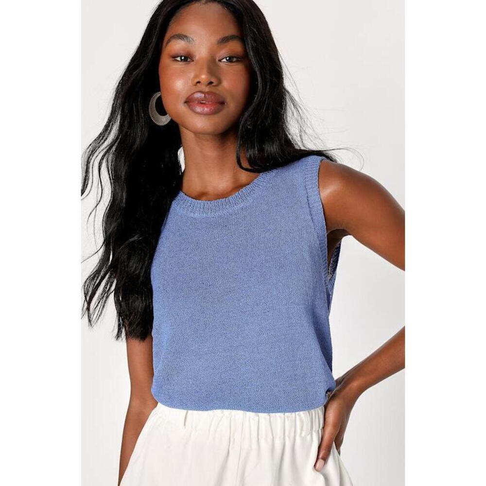 Lulus Clean Aesthetic Blue Sweater Knit Tank Top - Size S